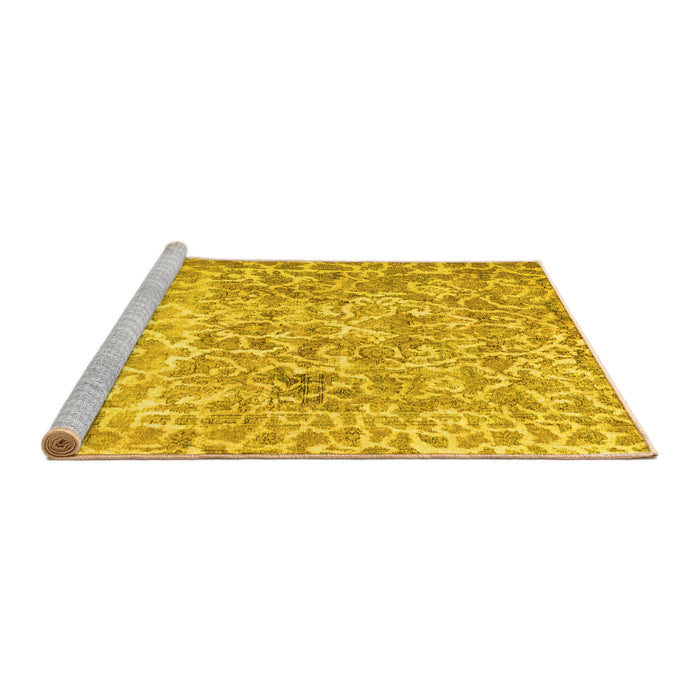 Sideview of Machine Washable Abstract Yellow Contemporary Rug, wshcon759yw