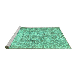 Sideview of Machine Washable Abstract Turquoise Contemporary Area Rugs, wshcon759turq
