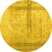 Round Abstract Yellow Contemporary Rug, con760yw