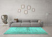 Machine Washable Abstract Turquoise Contemporary Area Rugs in a Living Room,, wshcon760turq