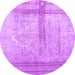 Round Machine Washable Abstract Purple Contemporary Area Rugs, wshcon760pur