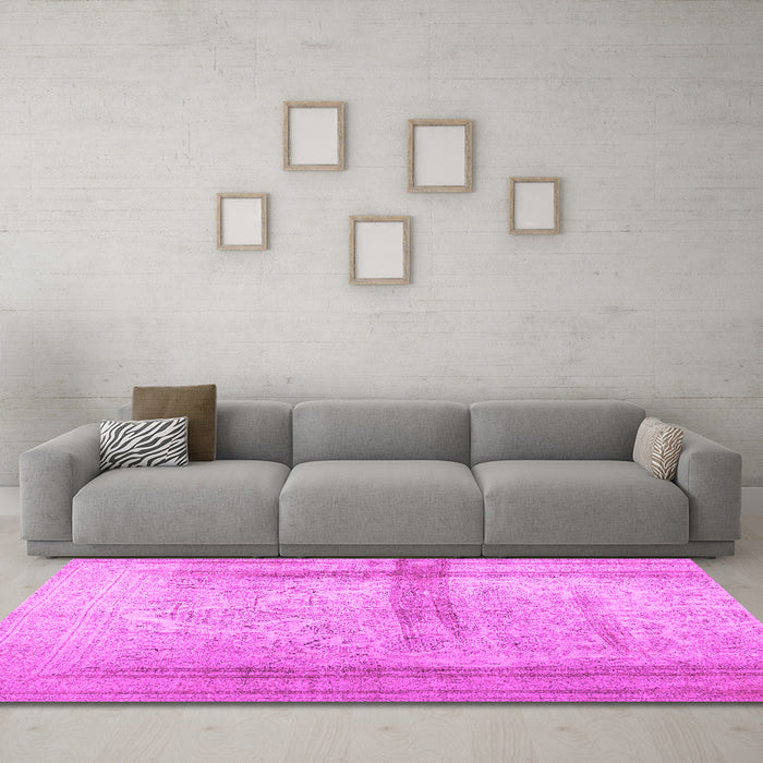 Machine Washable Abstract Pink Contemporary Rug in a Living Room, wshcon760pnk