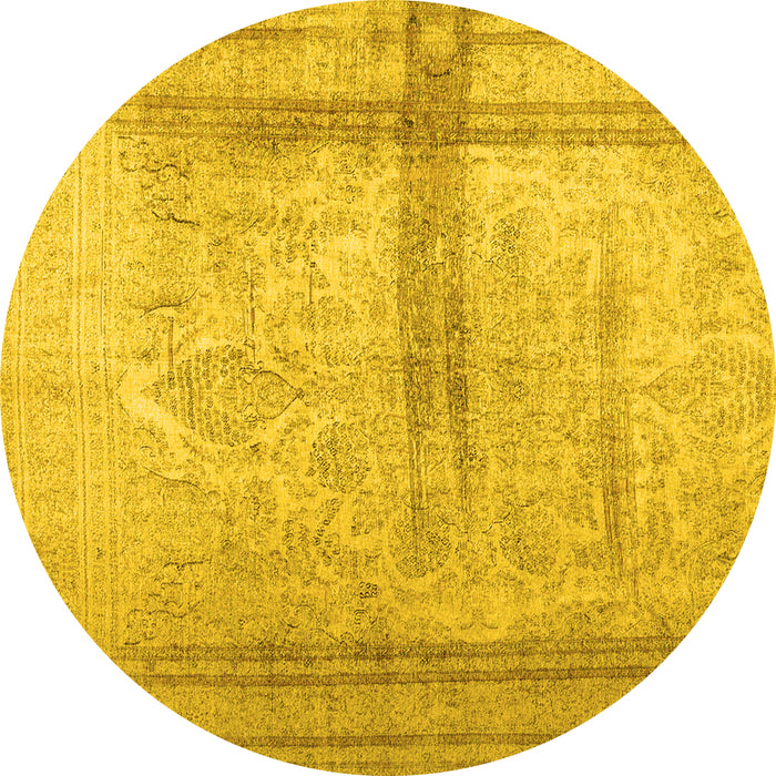 Round Machine Washable Abstract Yellow Contemporary Rug, wshcon760yw