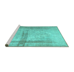 Sideview of Machine Washable Abstract Turquoise Contemporary Area Rugs, wshcon760turq