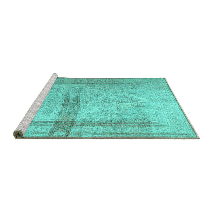 Sideview of Machine Washable Abstract Turquoise Contemporary Area Rugs, wshcon760turq