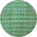 Round Abstract Turquoise Contemporary Rug, con761turq