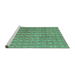 Sideview of Machine Washable Abstract Turquoise Contemporary Area Rugs, wshcon761turq