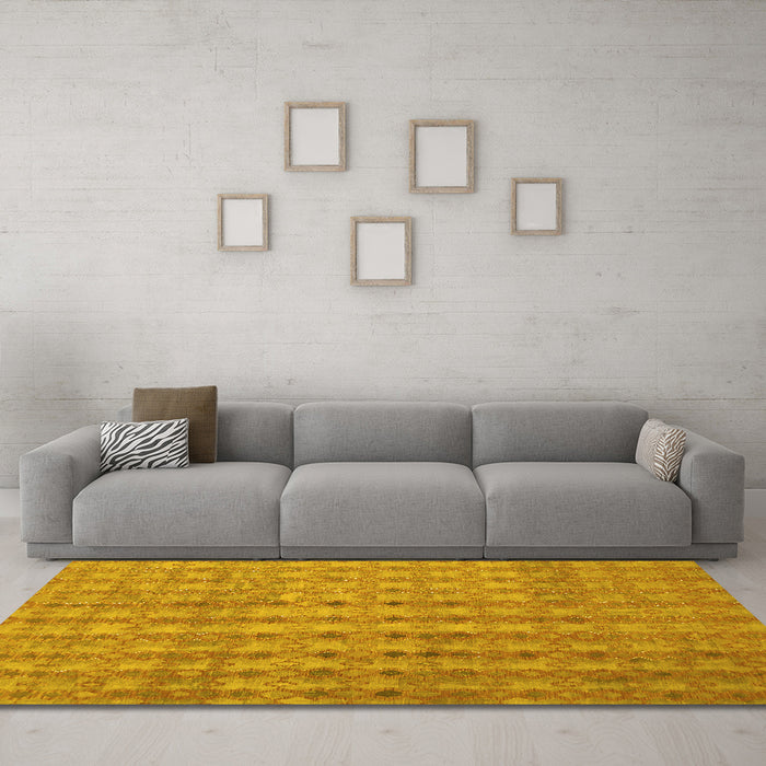 Machine Washable Abstract Yellow Contemporary Rug in a Living Room, wshcon761yw