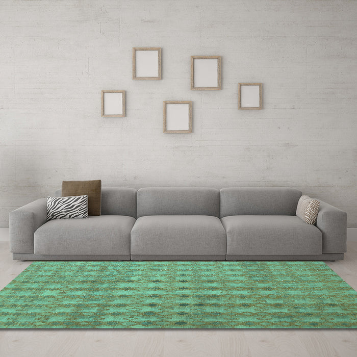 Machine Washable Abstract Turquoise Contemporary Area Rugs in a Living Room,, wshcon761turq