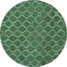 Round Machine Washable Abstract Turquoise Contemporary Area Rugs, wshcon762turq