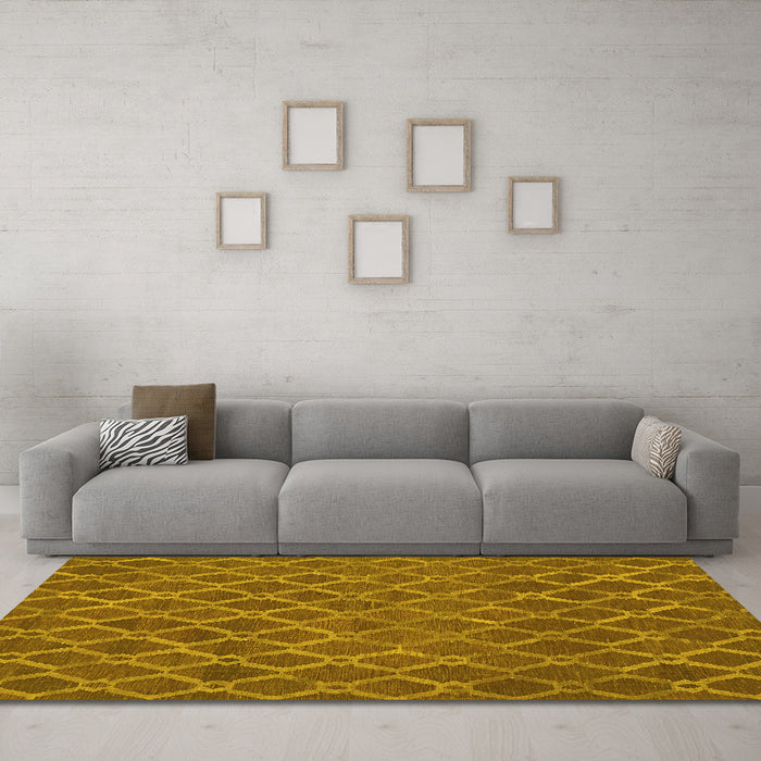 Machine Washable Abstract Yellow Contemporary Rug in a Living Room, wshcon762yw