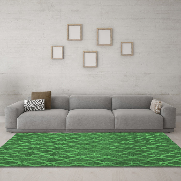 Machine Washable Abstract Emerald Green Contemporary Area Rugs in a Living Room,, wshcon762emgrn