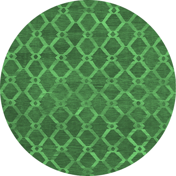 Round Machine Washable Abstract Emerald Green Contemporary Area Rugs, wshcon762emgrn