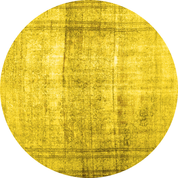 Round Machine Washable Abstract Yellow Contemporary Rug, wshcon763yw