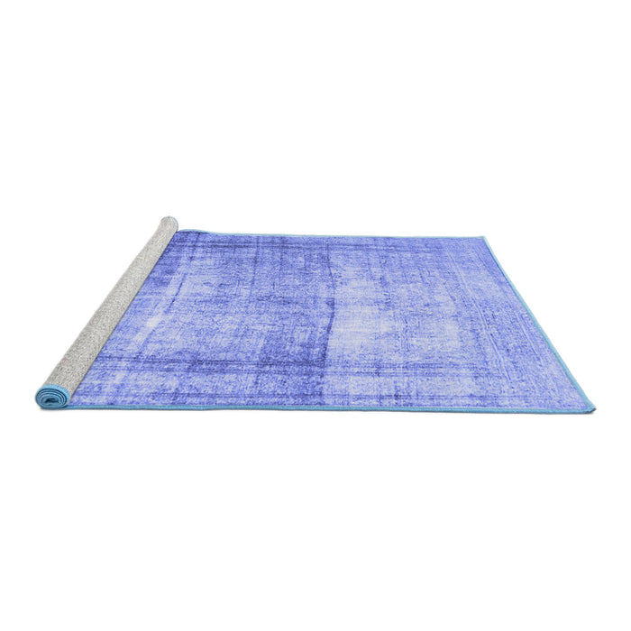 Sideview of Machine Washable Abstract Blue Contemporary Rug, wshcon763blu