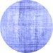 Round Abstract Blue Contemporary Rug, con763blu