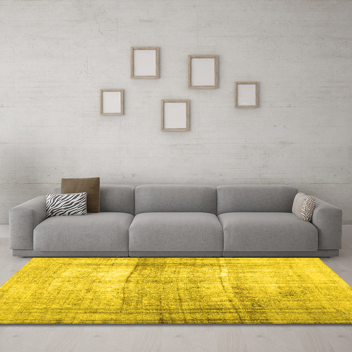 Machine Washable Abstract Yellow Contemporary Rug in a Living Room, wshcon763yw