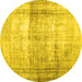 Round Abstract Yellow Contemporary Rug, con763yw