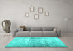 Machine Washable Abstract Turquoise Contemporary Area Rugs in a Living Room,, wshcon763turq