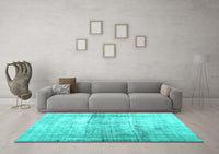 Machine Washable Abstract Turquoise Contemporary Rug, wshcon763turq