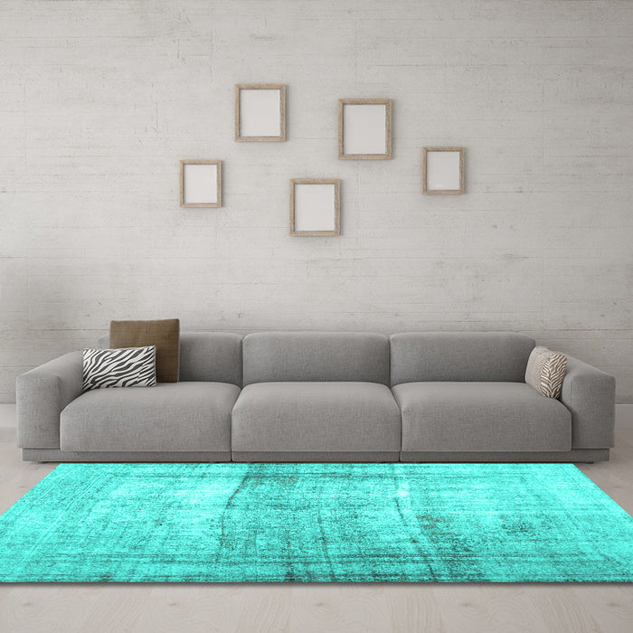 Machine Washable Abstract Turquoise Contemporary Area Rugs in a Living Room,, wshcon763turq