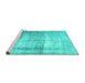 Sideview of Machine Washable Abstract Turquoise Contemporary Area Rugs, wshcon763turq