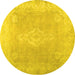 Round Abstract Yellow Contemporary Rug, con764yw