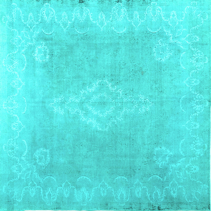 Square Machine Washable Abstract Turquoise Contemporary Area Rugs, wshcon764turq