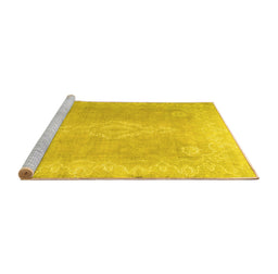 Sideview of Machine Washable Abstract Yellow Contemporary Rug, wshcon764yw