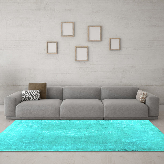 Machine Washable Abstract Turquoise Contemporary Area Rugs in a Living Room,, wshcon764turq