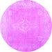 Round Machine Washable Abstract Pink Contemporary Rug, wshcon764pnk