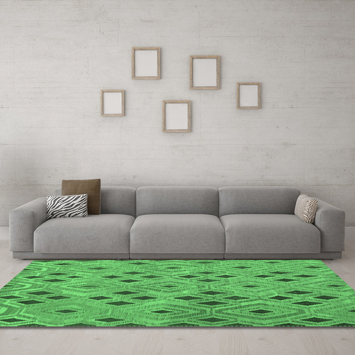 Machine Washable Southwestern Emerald Green Country Area Rugs in a Living Room,, wshcon765emgrn