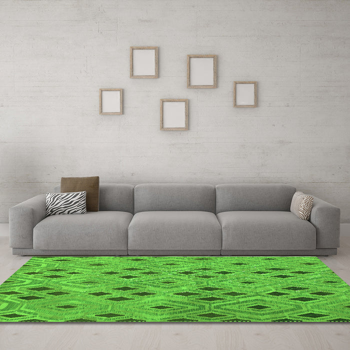 Machine Washable Southwestern Green Country Area Rugs in a Living Room,, wshcon765grn