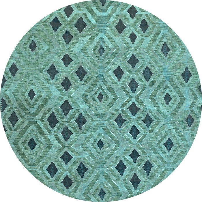 Round Machine Washable Southwestern Light Blue Country Rug, wshcon765lblu