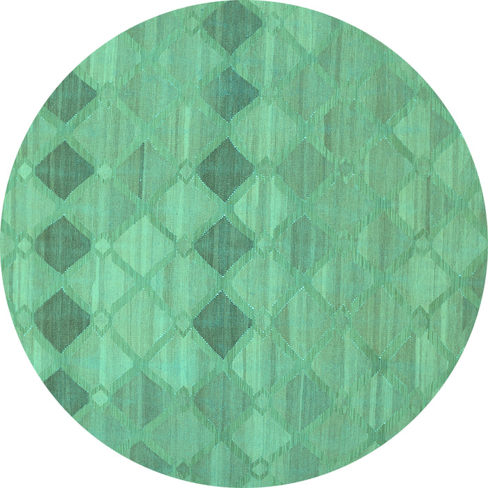 Round Machine Washable Southwestern Turquoise Country Area Rugs, wshcon766turq