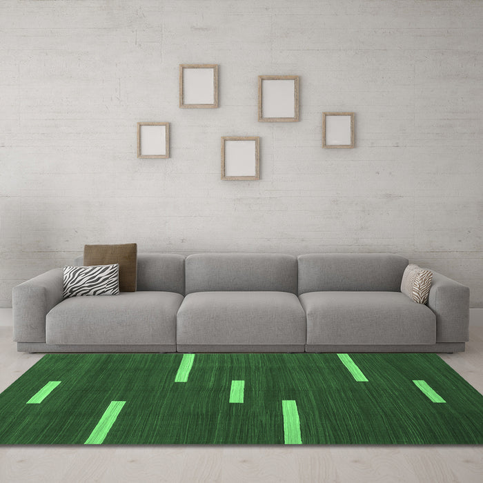 Machine Washable Abstract Emerald Green Contemporary Area Rugs in a Living Room,, wshcon767emgrn