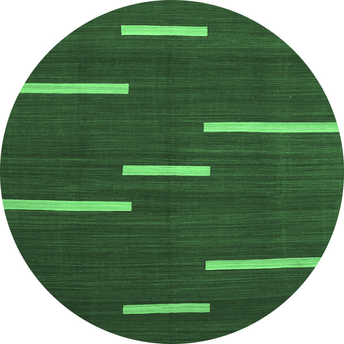 Round Machine Washable Abstract Emerald Green Contemporary Area Rugs, wshcon767emgrn