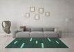 Machine Washable Abstract Turquoise Contemporary Area Rugs in a Living Room,, wshcon767turq