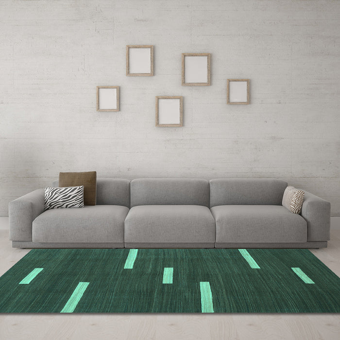 Machine Washable Abstract Turquoise Contemporary Area Rugs in a Living Room,, wshcon767turq