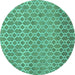 Round Abstract Turquoise Contemporary Rug, con768turq