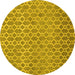 Round Machine Washable Abstract Yellow Contemporary Rug, wshcon768yw