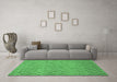 Machine Washable Abstract Emerald Green Contemporary Area Rugs in a Living Room,, wshcon768emgrn