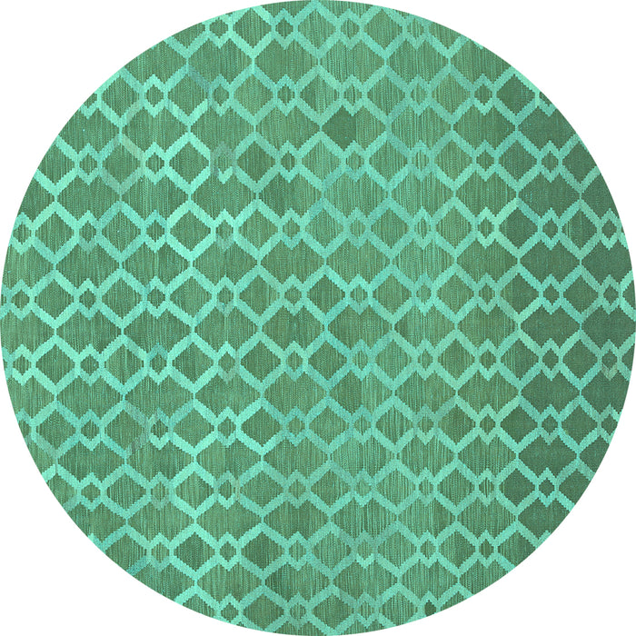 Round Machine Washable Abstract Turquoise Contemporary Area Rugs, wshcon768turq