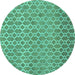 Round Machine Washable Abstract Turquoise Contemporary Area Rugs, wshcon768turq