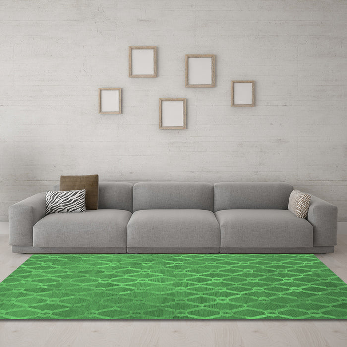 Machine Washable Abstract Emerald Green Contemporary Area Rugs in a Living Room,, wshcon769emgrn