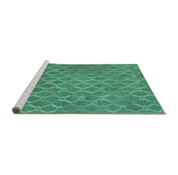 Sideview of Machine Washable Abstract Turquoise Contemporary Area Rugs, wshcon769turq