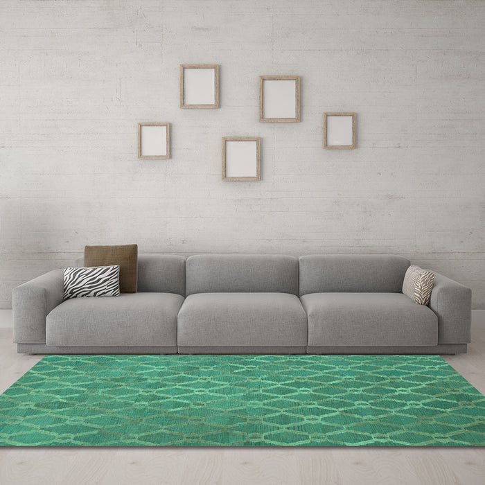 Machine Washable Abstract Turquoise Contemporary Area Rugs in a Living Room,, wshcon769turq