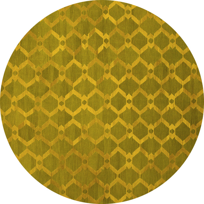 Round Machine Washable Abstract Yellow Contemporary Rug, wshcon769yw