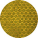 Round Machine Washable Abstract Yellow Contemporary Rug, wshcon769yw