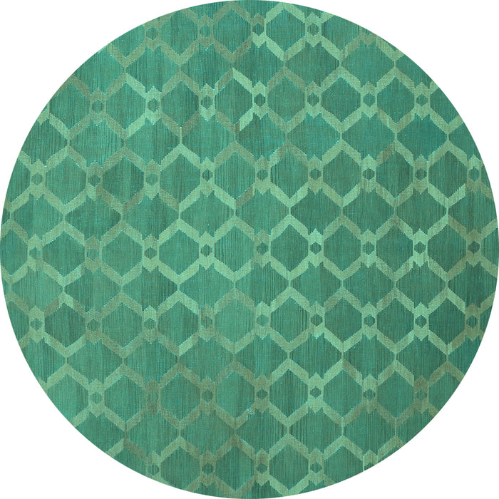 Round Machine Washable Abstract Turquoise Contemporary Area Rugs, wshcon769turq